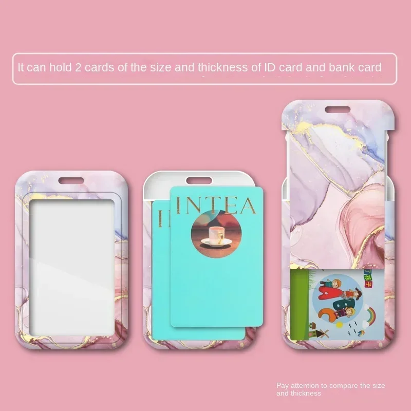 1 Pc Marble Color Card Holder Case Creative Student ID Bus Card Holder with Keychain Lanyard Office Worker Card Protector