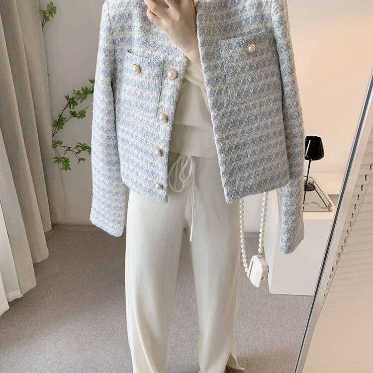 Tweed jasje Crème Beige Dames Zomerdag Festival Helder Luchtig Ademend Porositeit Mesh Ultralicht Dunne vakantie Vakantie Ins