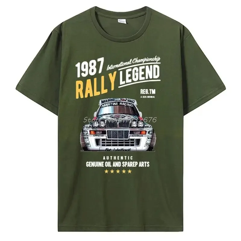 Rally Legend Motif with 1987 Lancia Delta Integrale Hf Car Men Summer Brand Cotton Hip Hop Fitness Clothing Men T Shirt