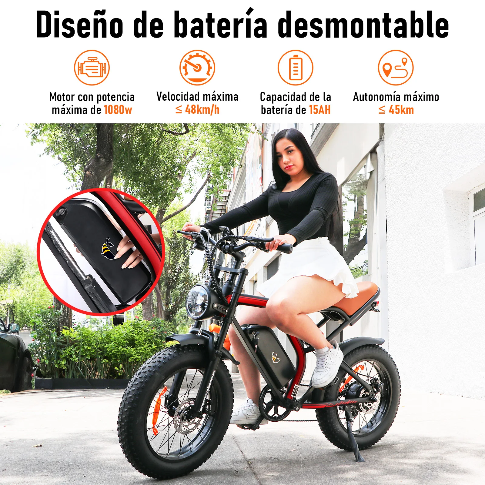 HONEYWHALE K6 electric bicycle for adults, 7 speed mountain bike, engine power 1080 W, maximum speed 48 KM/H, range 40-45KM, battery (48V, 15AH), shipping from Mexico