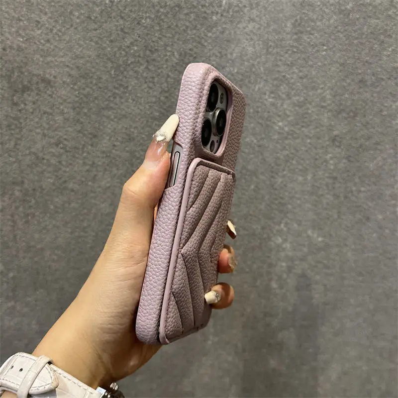 iPhone15 Case card V-shaped leather iPhone14promax Retro iPhone14 Small fragrance iPhone13 Drop resistant iPhone12 set iPhone11