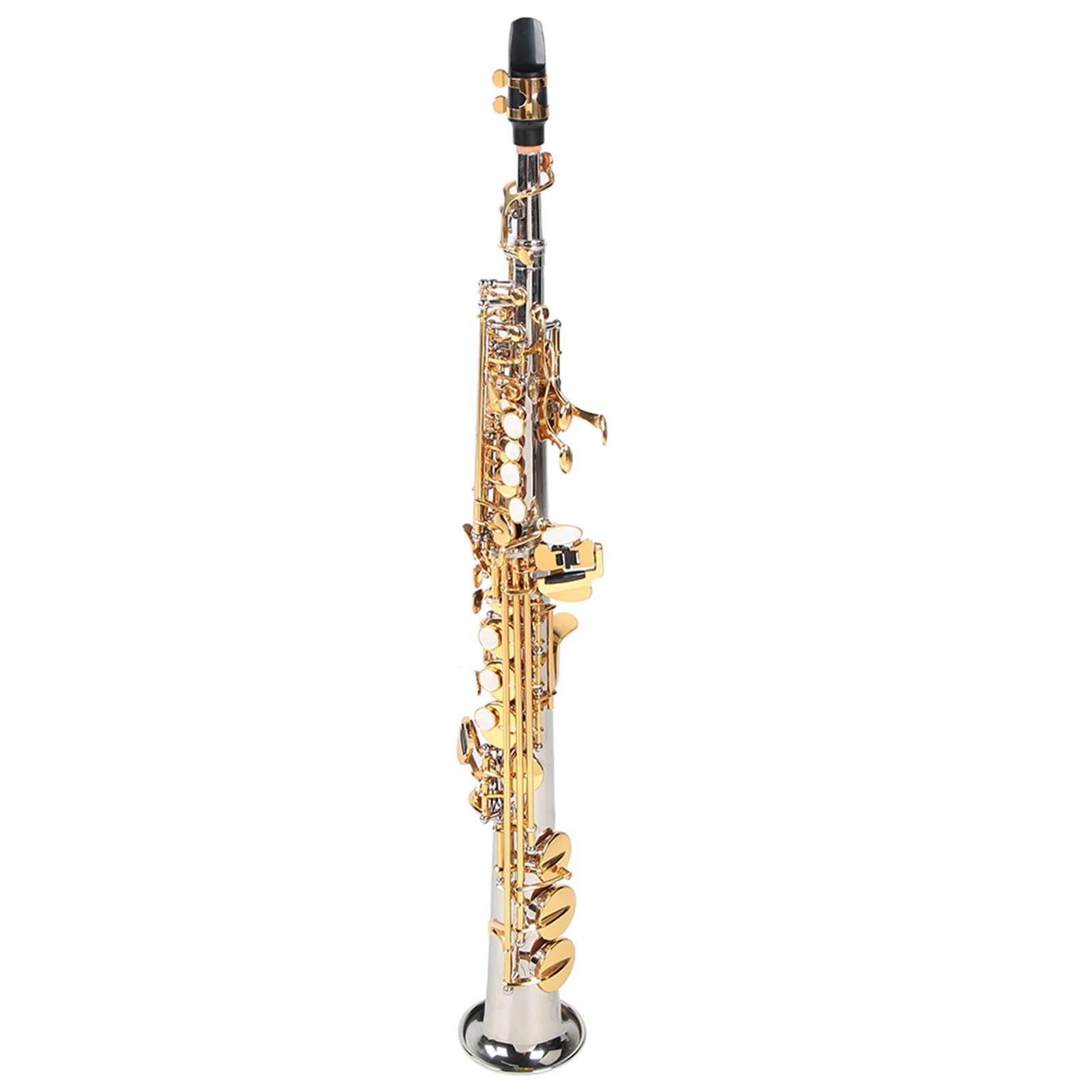 Kit Saksofon Lurus Saksofon Lurus Soprano Kuningan Profesional Saksofon Lurus Tabung Berlapis Perak Kunci Emas dengan Tas Jinjing