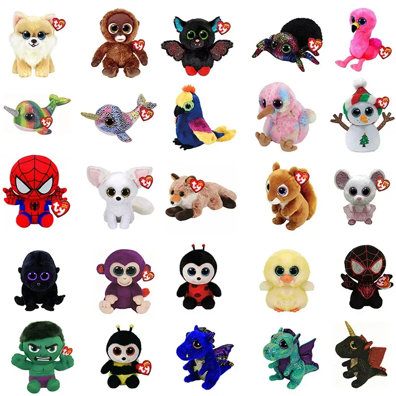 15CM Ty Große Augen Beanie Plüsch Stofftier Spielzeug Nette Puppe Fuchs Maus Affe Fledermaus Flamingo Eichhörnchen Dinosaurier Kinder kinder Geschenke