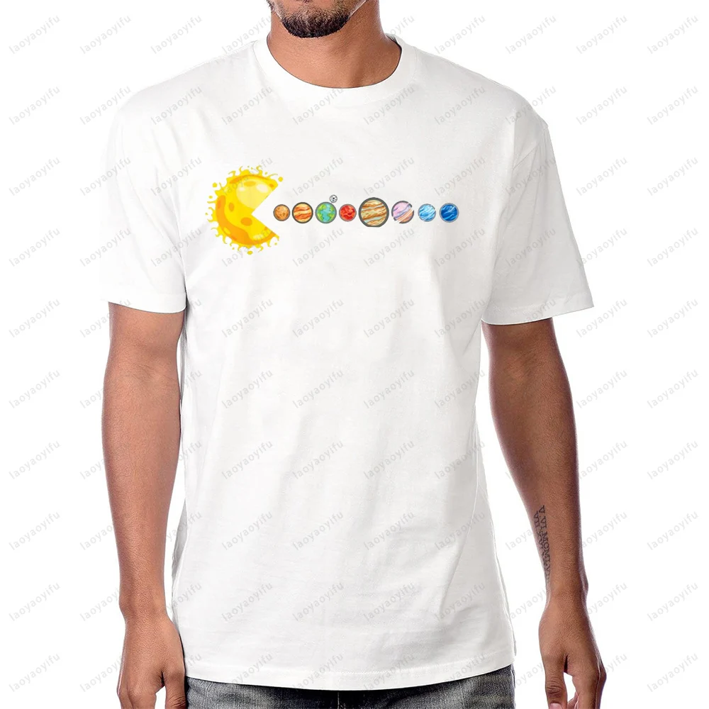 Funny Game Graphic Planetary System Star Eating Planets Sun Funny Astronomy T-Shirt Hip Hop Harajuku Streetwear Cotton Man Tees