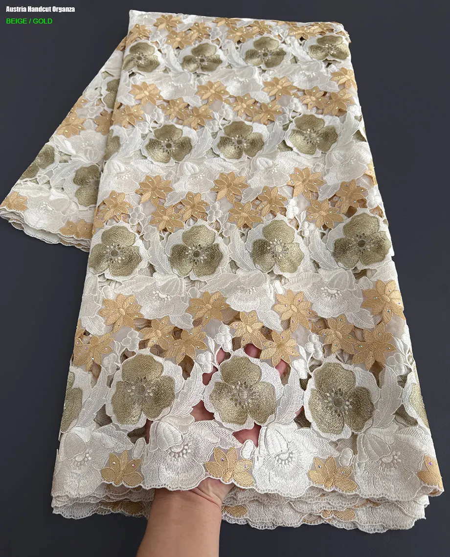 Highest Grade British Handcut Lace Original Austria Organza Soft African Embroidery Lace Fabric for Celebrants Wedding