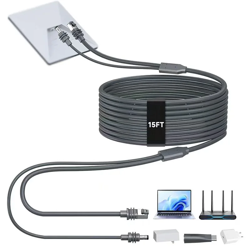 For Starlink Mini 2in1 Cable DC to RJ45 Ethernet Male Female Cable 5A Fast Charging Cable 1000mbps Speed Waterproof Cable