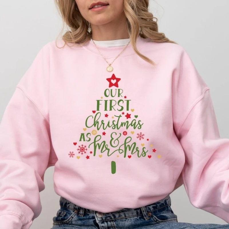 

Одинаковые толстовки «Первое Рождество в стиле мистер миссис», новые толстовки для пар для женатых и Рождеств, праздничные подарки для пар, топы для новорожденных