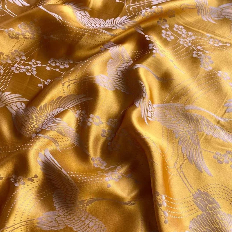 8 Colors Available!114CM Wide 23MM Crane Jacquard Silk Viscose Satin Fabric for Summer one-piece dress Shirt Clothes X046