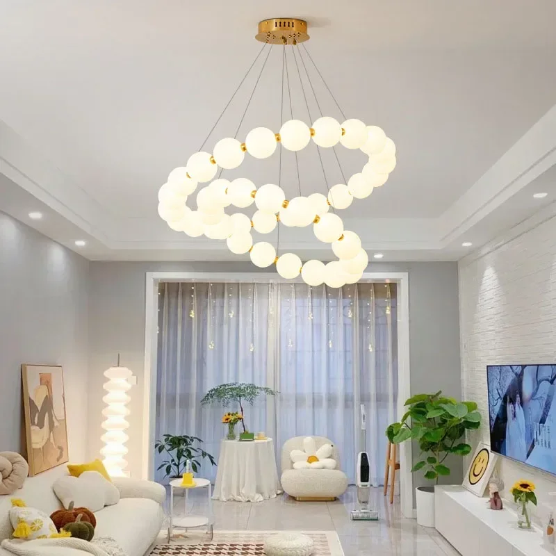 Nordic Ring Chandelier Light Fixture LED Acrylic Bubble Pendant Lamp for Living Room Bedroom Home Decor