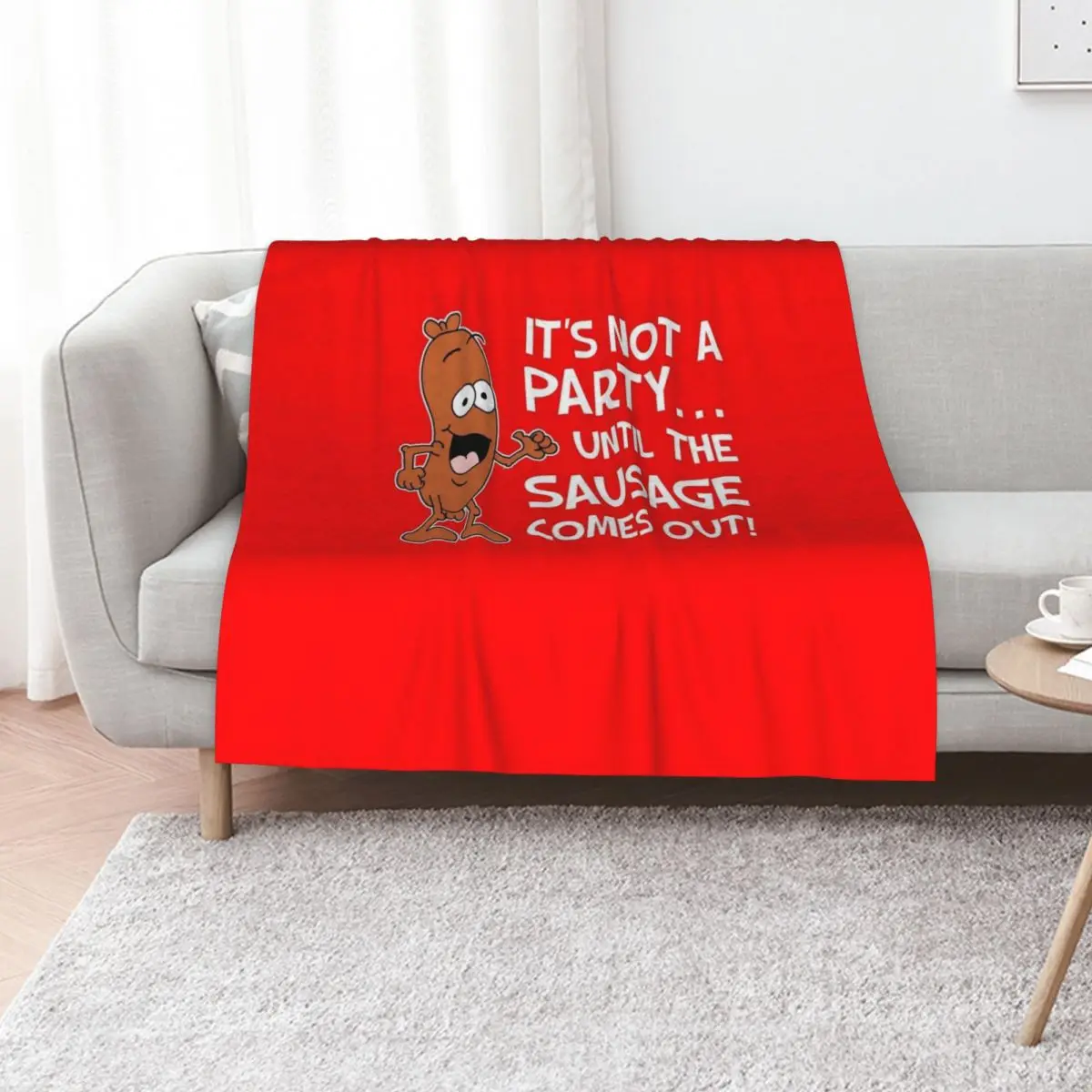 

It's Not A Party Until The Sausage Comes Out Cartoon Throw Blanket for babies Retros Plaid on the sofa Flannel Blankets