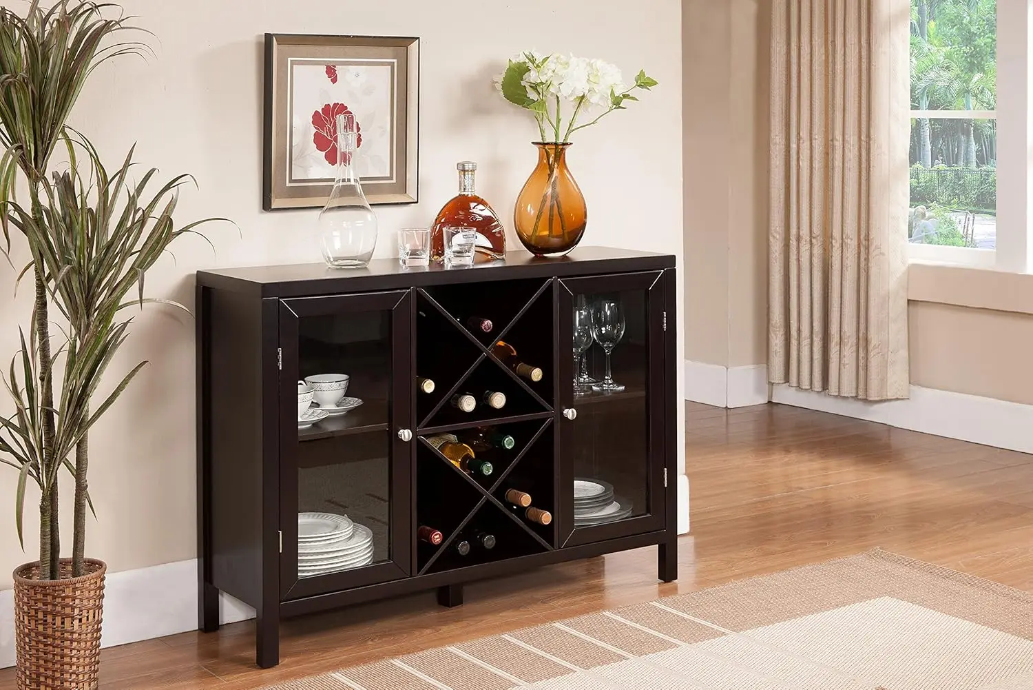 

Brand Furniture Wine Rack Bar Cabinet, Kitchen Sideboard and Buffet Table with Storage for Dining, Living Room, Espresso