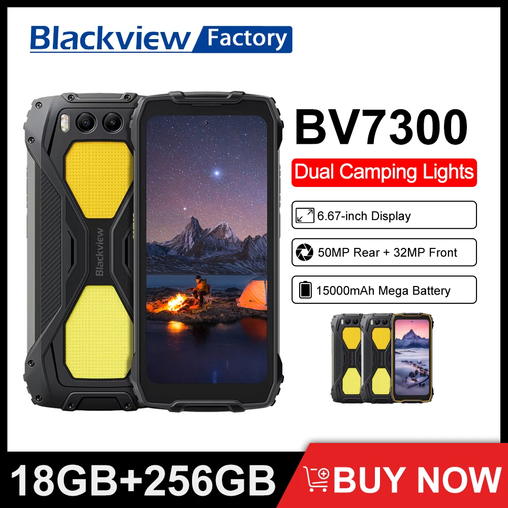 Blackview BV7300 Rugged Smartphone 18GB(6+12) 256GB,Helio G81 Octa Core,15000mAh,Dual Camping Lights,NFC Android 14 Phone