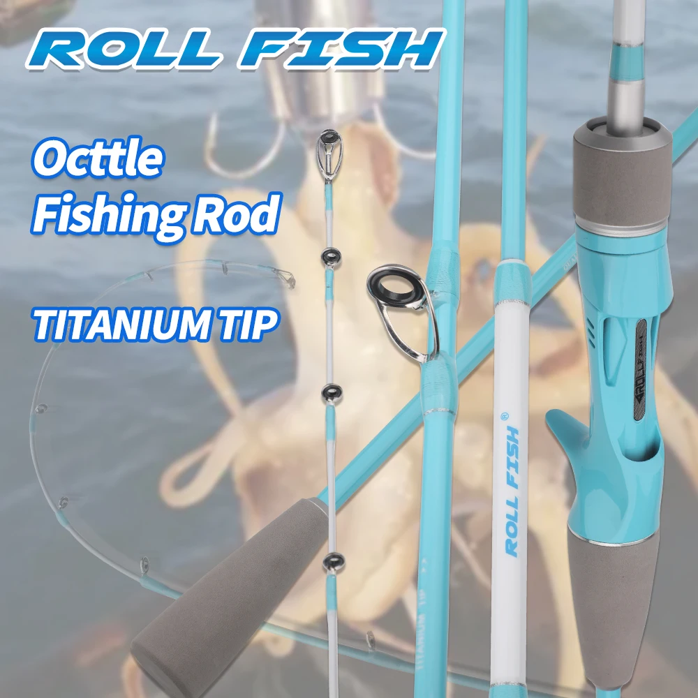 ROLLFISH 1,55M Titan-Spitze Oktopus-Tintenfisch-Kohlefaser-Salzwasser-Bootsrute zum Slow Jigging und Casting + Aufbewahrungstasche