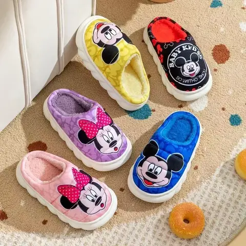 Disney Winter Kinder Baumwolle Pantoffel Cartoon Minnie Mickey Maus Baby Junge Mädchen Nicht Slip Warm Halten Kind Innen Schlafzimmer Hause Schuhe