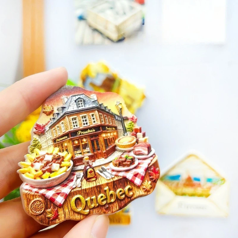 Québec Canada Fridge Magnet - Iconic 3D Poutine & Sugar Pie Unique French-Canadian Food Souvenir for Travel & Kitchen Decor