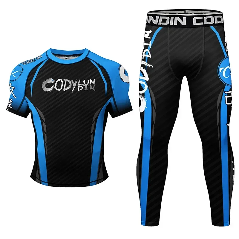 Rashguard MMA تي شيرت + السراويل دعوى الرجال 4 قطعة/المجموعة جيو جيتسو البرازيلي تصارع Bjj الملاكمة طفح الحرس قمصان رياضية القتال السراويل #6