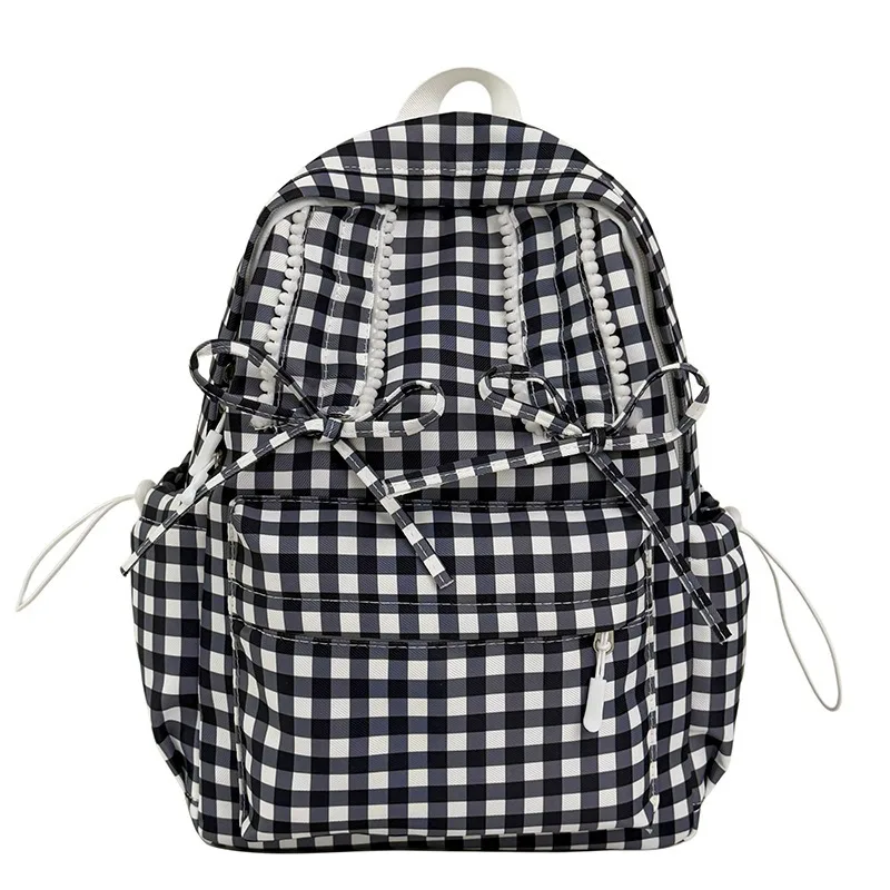 Forest Girls Sweet Cute Backpack Casual Checkered Bow Kawaii Daypack Students School Bags Outdoor Lightweight Travel Rucksack