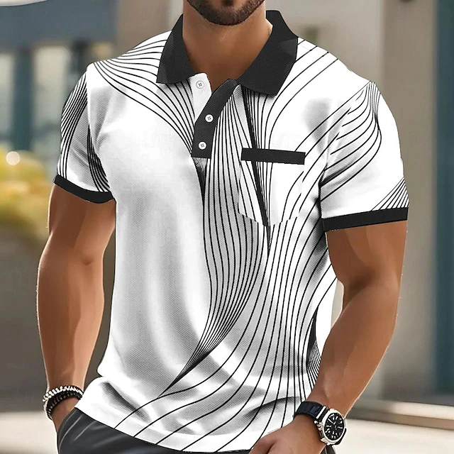 Polo da uomo a maniche corte moda estiva Stripe Stampa 3d Risvolto Uomo Top Camicia maschile oversize di alta qualità Abbigliamento casual