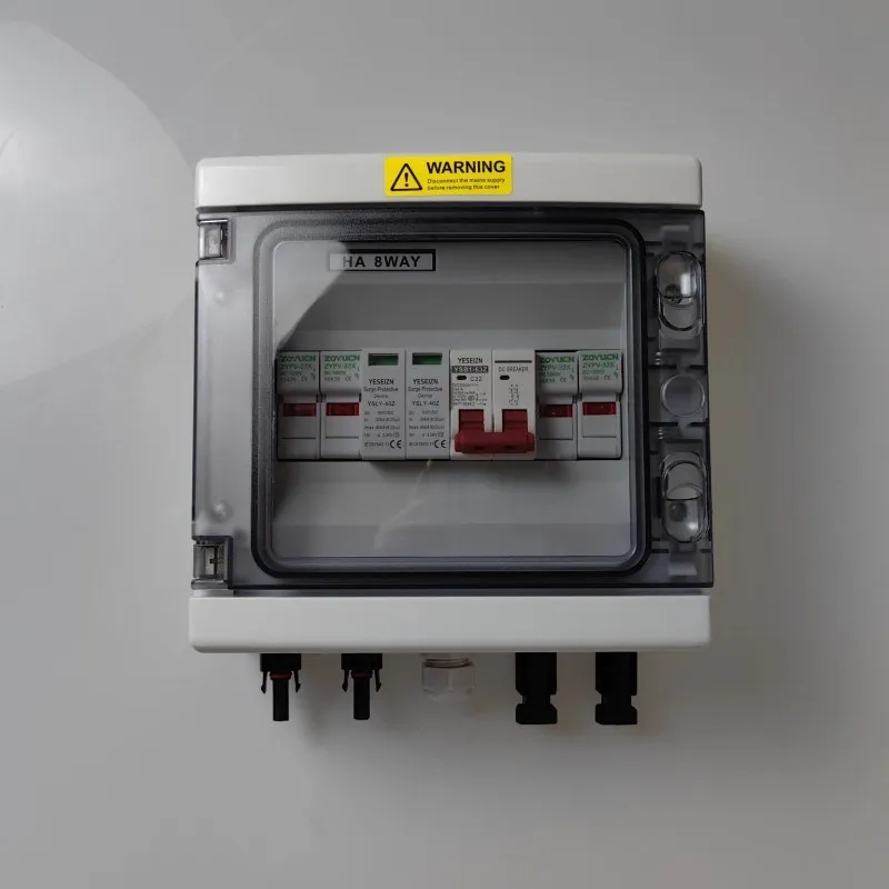 Solar Photovoltaic DC 600V ABS Lightning Protection Combiner Box 8 Channels 1 Input/Output IP65 Waterproof Fuse MCB SPD