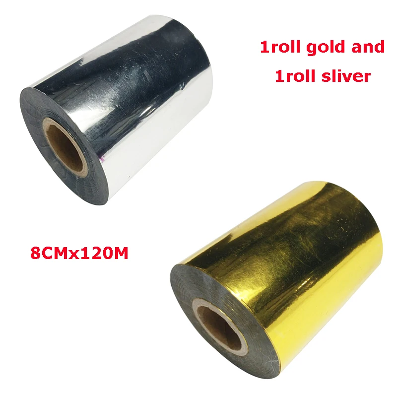 Gold and Slilver (2 rolls )8cmx120M Hot Stamping Foil Heat Transfer Laminating Napkin Gilding PVC business Card Emboss