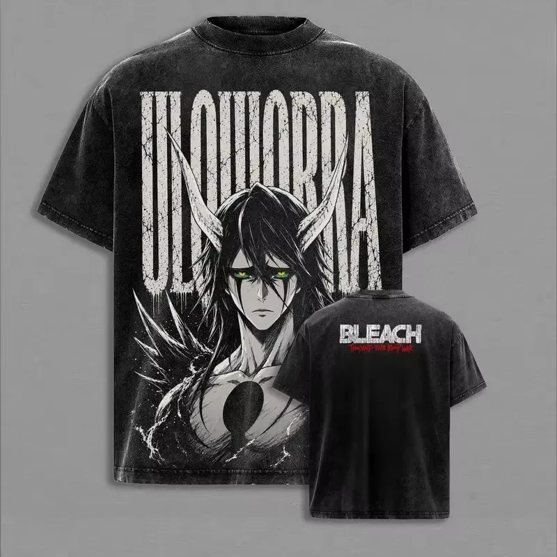 Manga BLEACH Ulquiorra Cifer Printed Tee Men Women Short Sleeve Clothing Washed Cotton T-shirt Casual T Shirt Harajuku Tshirt