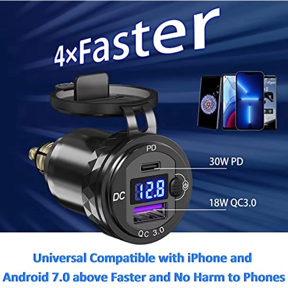 Waterproof Hella Din Plug to USB ON-Off Switch 30W USB C PD3.0 QC3.0 Quick Charge Voltmeter For Ducati Triumph BMW Motorcycle view 3