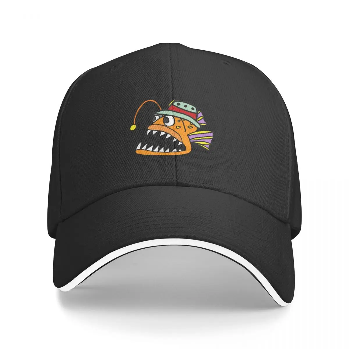 Funny Anglerfish in Fishing Hat Cartoon Baseball Cap Hood Sun Cap Brand Man cap Girl Men's