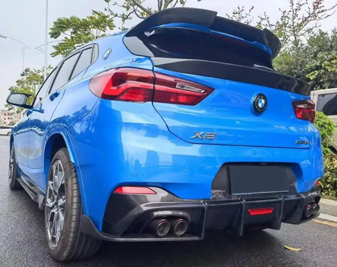 Real Carbon Fiber Rear Bumper Diffuser Spoiler +Side Aprons Angle With Exhaust Tips For BMW X2 F39 2018 2019 2020 2021 2022