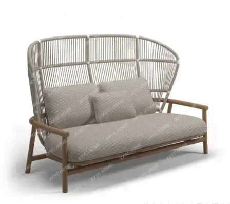 Outdoor sofa teak rattan courtyard balcony leisure sofa chair hotel homestay furniture