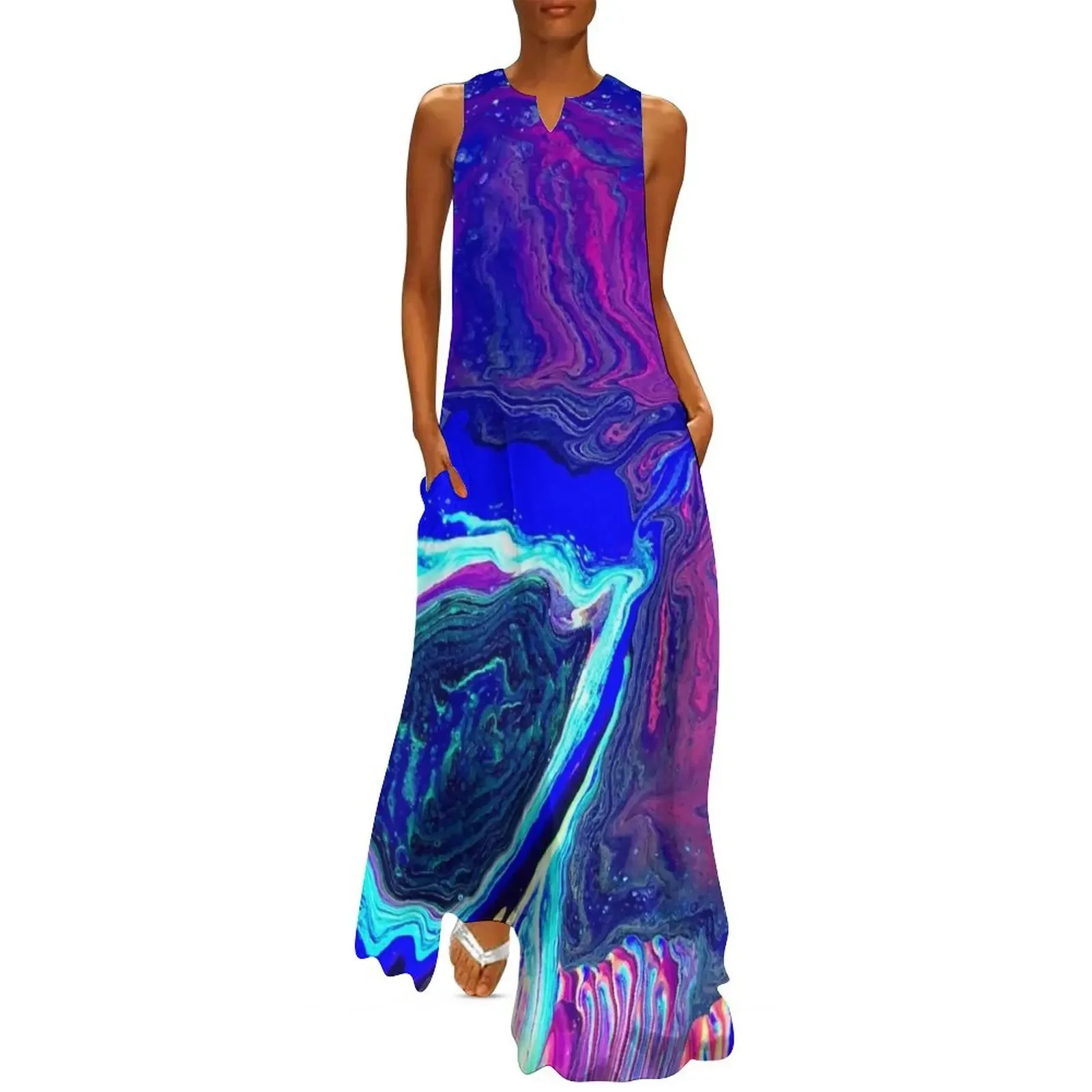 

Blue Silk Long Dress party dress women elegant luxury women's elegant loose dresses cocktail dresses Dress