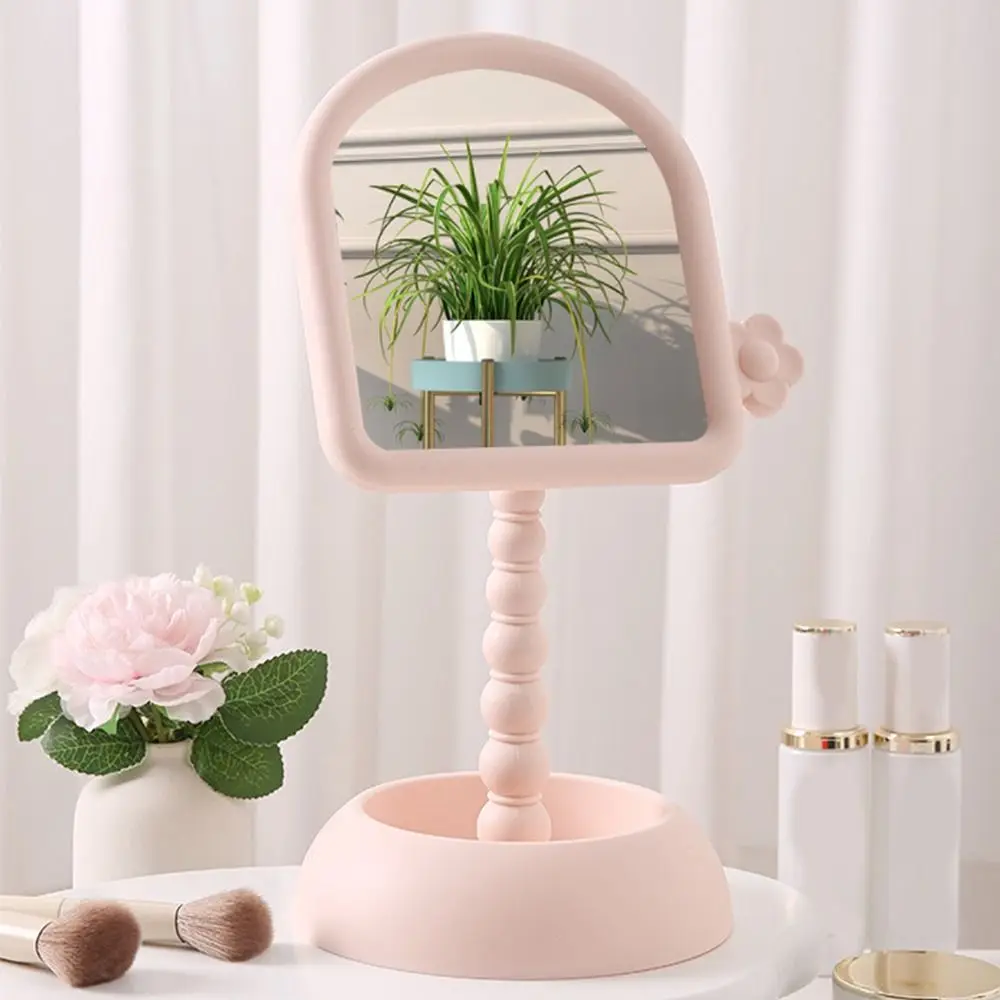 Pflaumenblüten-Desktop-Schminkspiegel mit Organizer, mädchenhafter Herz-Schminkspiegel, leicht, abnehmbar