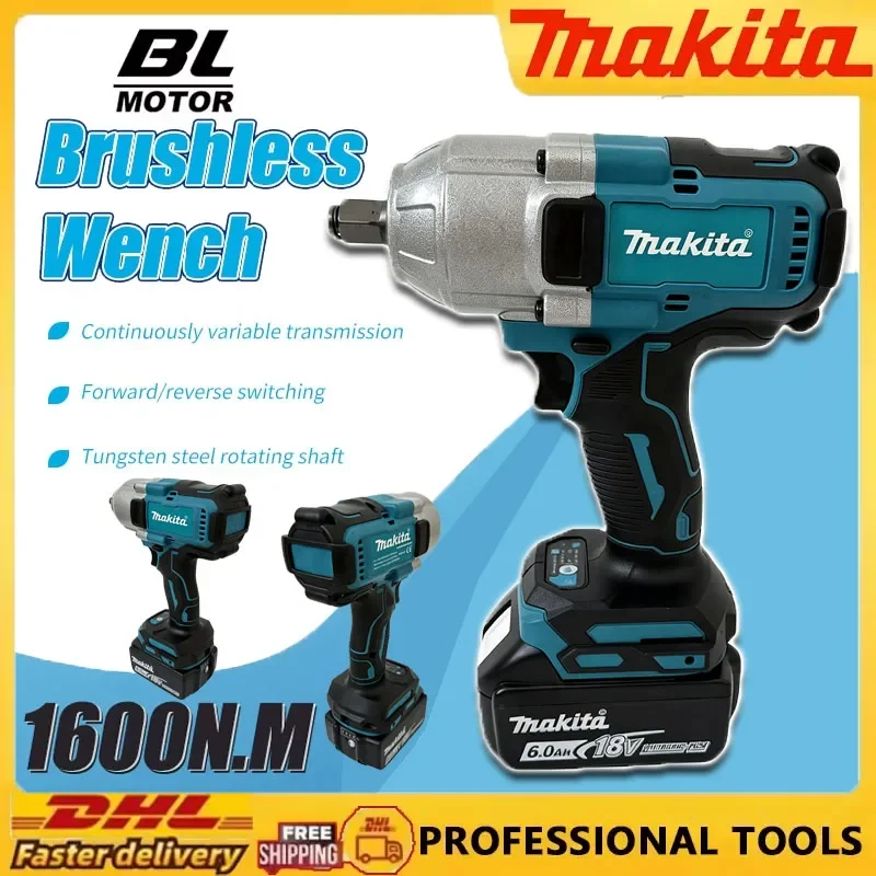

Makita 1600N.M Cordless Impact Electric Wrench, Cordless High Power Shock Absorber for Car Repair, Makita 18v Battery PIN
