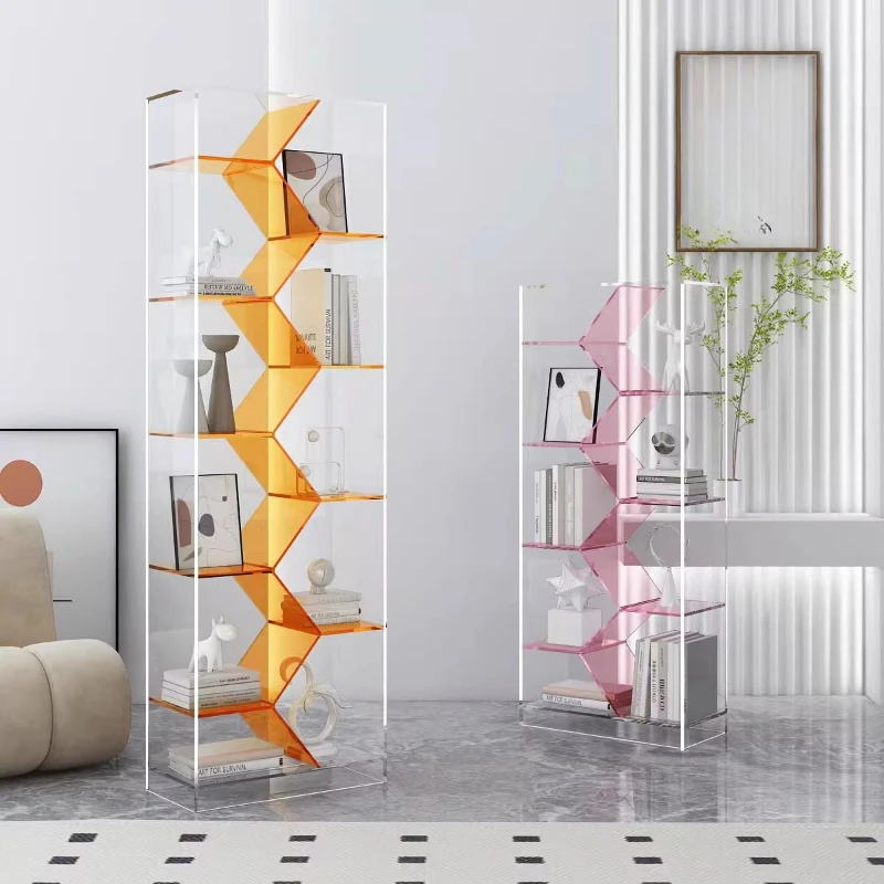 

Acrylic shelf high-end floor bookshelf irregular color matching storage display shelf