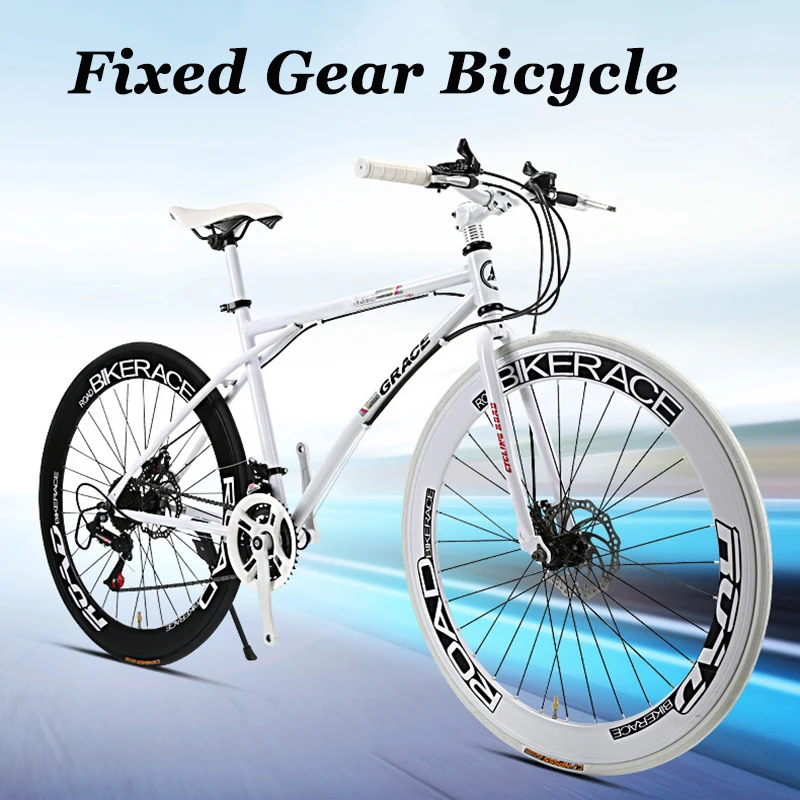 Fixed Gear Bicycle for Adult Variable Speed Pneumatic Tire Road Racing Double Disc Brake Student Car Fixie Bike New DropShipping