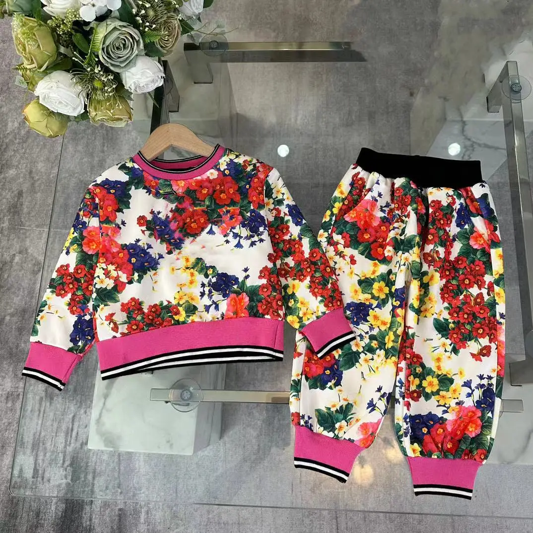 

High end children's clothing Flower Printed Girls children Teenager School causal style Size 3 4 6 8 10 12Years