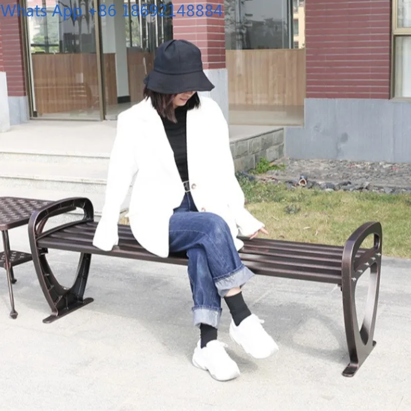 Silla de parque, banco para exteriores, taburete de descanso de aluminio fundido, asiento de respaldo largo para ocio para tres personas, espacio abierto al aire libre