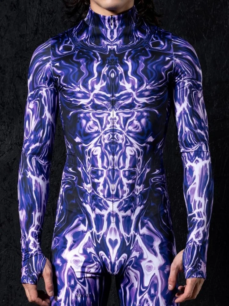 Bodysuit-Strumpfhose für Bühnenauftritte bei Feiertagspartys, neuer Unisex-Partner-Print-Rollenspiel-Jumpsuit, Punk-Muskel-Aerial-Yoga-Anzug – Detail 8