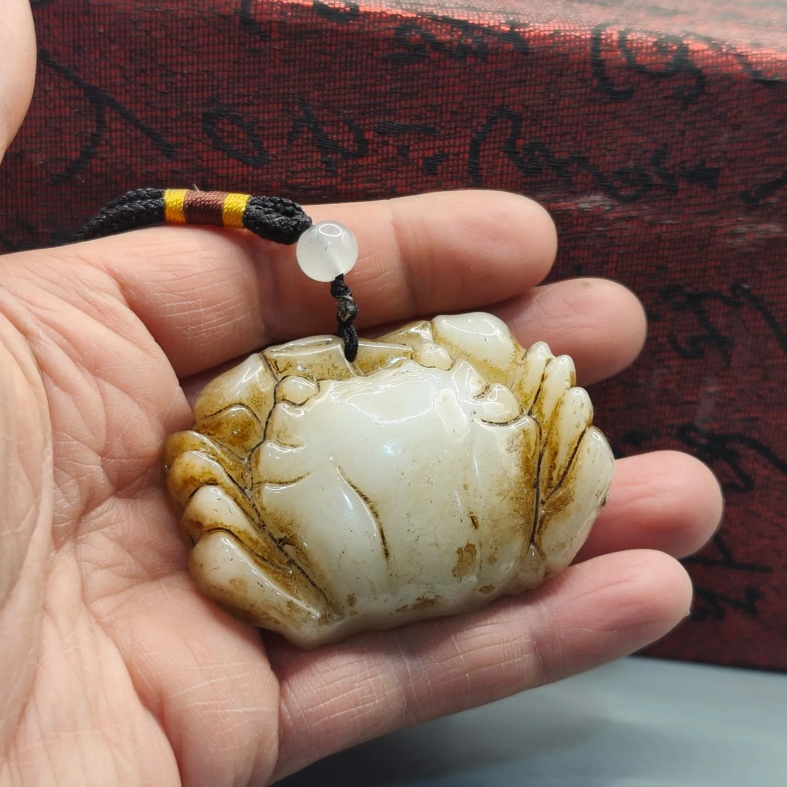 Chinese Old Jade ware Carved White Jade Crab Lucky Pendant