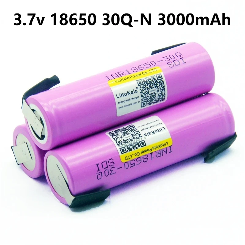 

LiitoKala оригинальный 3,7 В 18650 3000 мАч аккумулятор INR18650 30Q-N 20A разрядная литий-ионная аккумуляторная батарея с высоким разрядом + DIY Nicke
