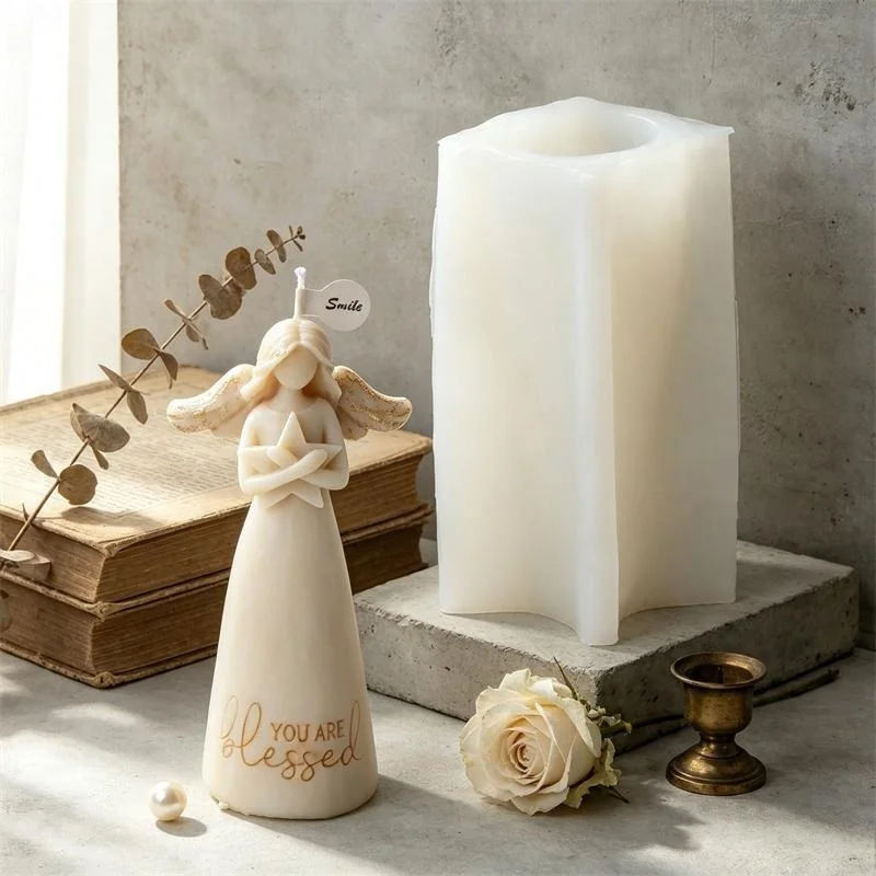 3D Stand Star Hold Angel Silicon Candle Mold Long Gown Fairy Angel Star Princess Figurine Witch Little Elf Spiritual Altar Decor