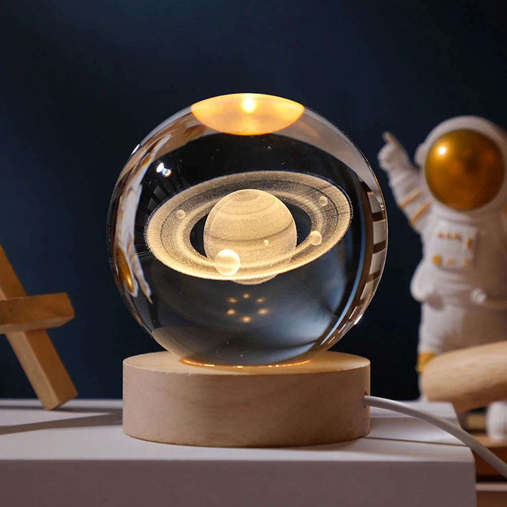 Kristall kugel Nachtlichter glühende Solar planeten Astronauten 3d Mond Tisch lampe USB-Atmosphäre Lampe Tischplatte Dekor Geschenk