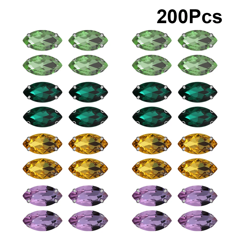 

200pcs Crystal 4 Claw Crystal Stainless Steel Base Rhinestone for Wedding Dress Shoes Clothes Decor (Peacock Green Light