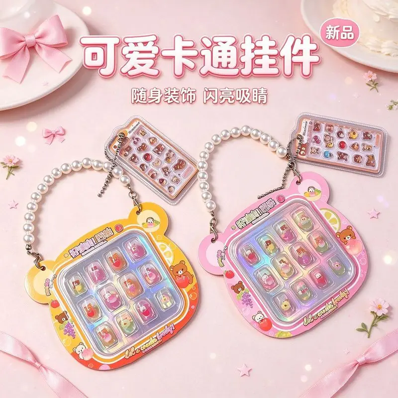 Authentic Rilakkuma Cartoon Nail Stickers Bag Charm Diy 3d Crystal Mini Sticker Backpack Pendant Decor Gift