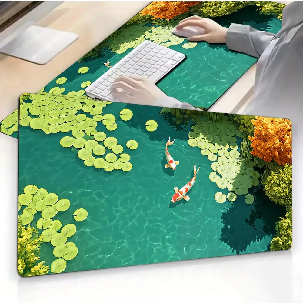 

Коврик для мыши с рисунком листьев лотоса, большой абстрактный игровой коврик для мыши с окантовкой, офисный нескользящий коврик для стола, игровой коврик-мат