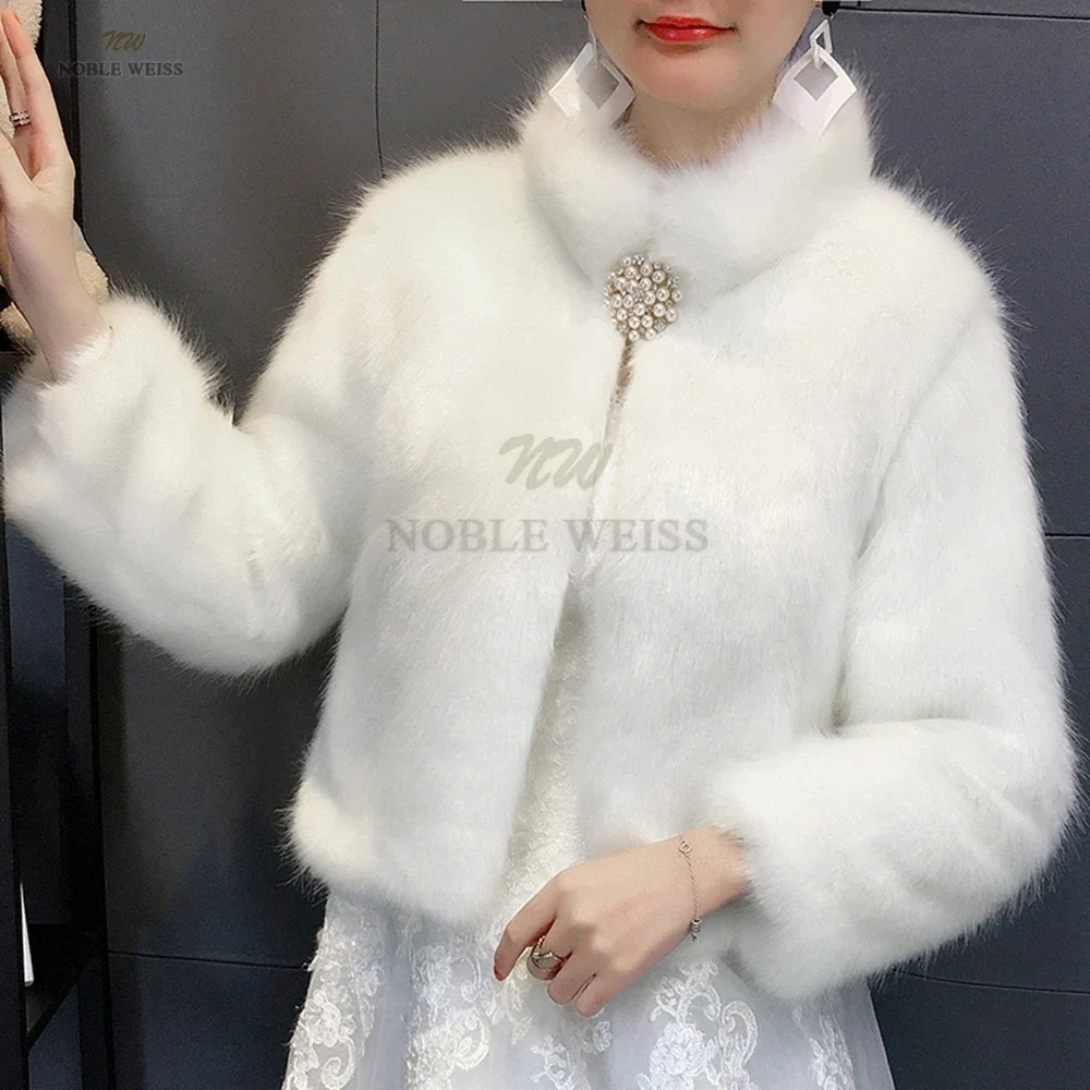 Płaszcz ze sztucznego futra Peleryna ślubna Bolero Damski szal ze sztucznego futra z długimi rękawami Dostosowane