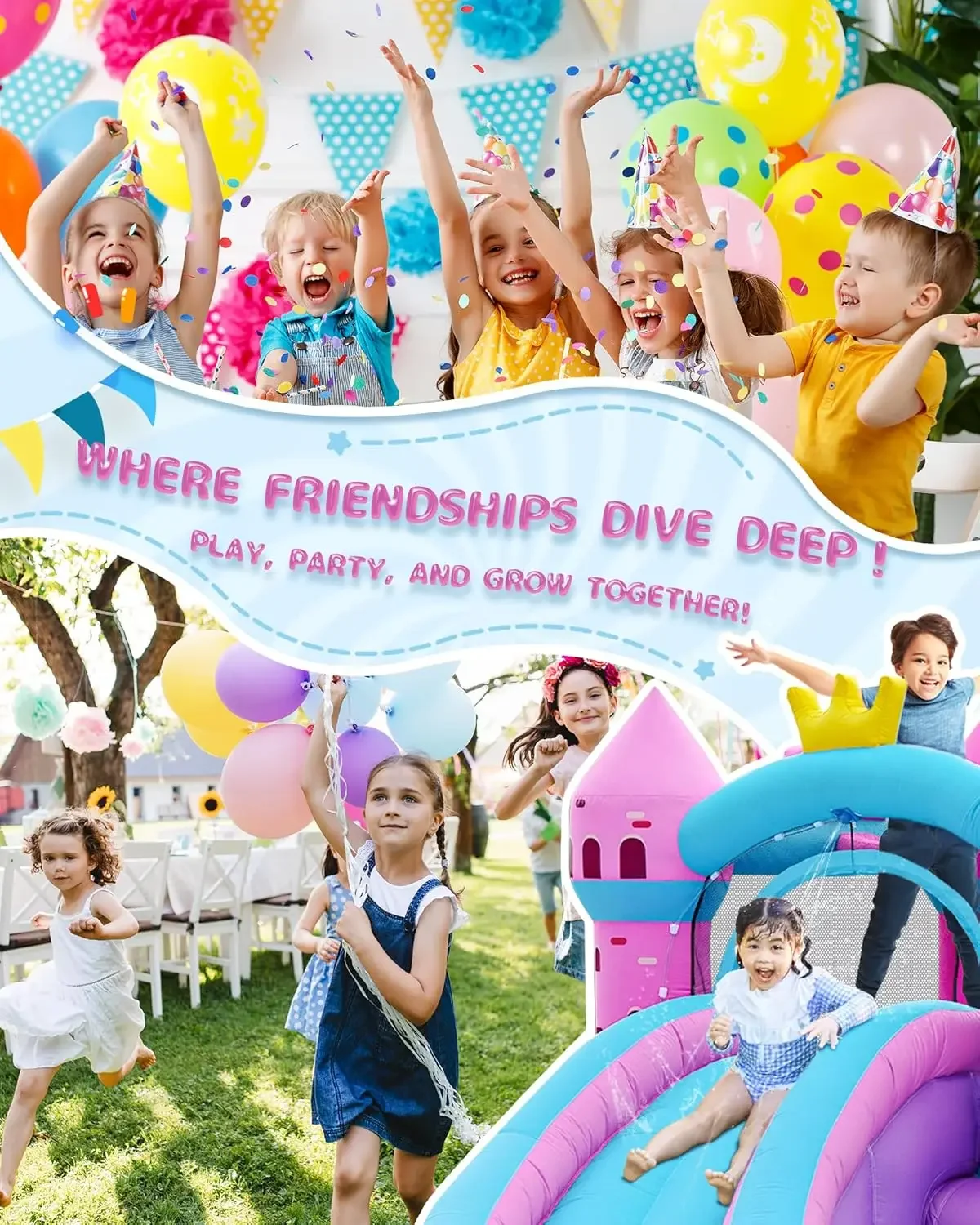 Pink Inflatable Waterslide, Water Bounce House for Big Kids 3-12 in The Backyard- Water Bouncy House for Wet and Dry, S