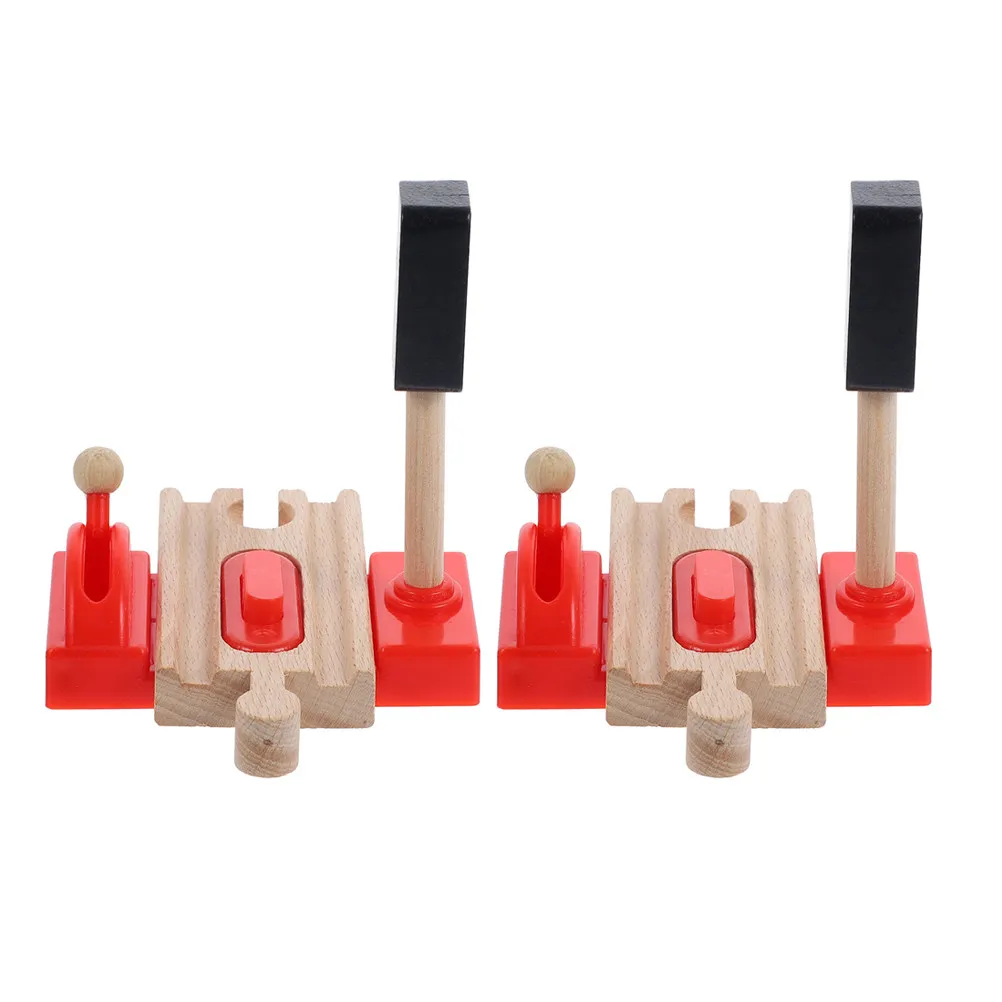2Pcs Wooden Train Track Accessories Barrier Scene Railway Traffic Signal Pretend Train Traffic Light Educational Railway Scene