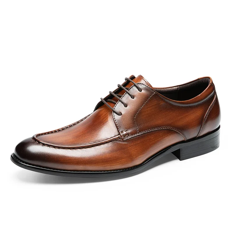 Men's Genuine Leather Shoes, British Lace up, Business Suit, Top Layer, Cowhide, Round Toe, High-end, Handmade Brushed