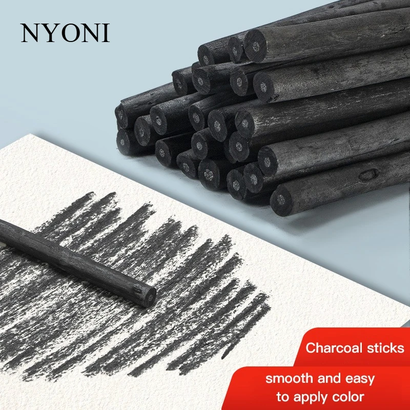 NYONI-lápices de carbón cuadrados para dibujar bocetos, palitos de carbón de sauce, 20/25 Uds., suministros de arte, artistas, adultos, adolescentes, regalo para principiantes