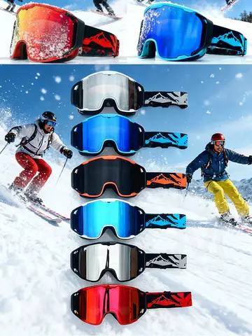 JSJM Double Layers Anti-Fog Ski Goggles Set UV400 Protection Snowboard Glasses Snowmobile Eyewear Outdoor Sport Googles Ski Mask